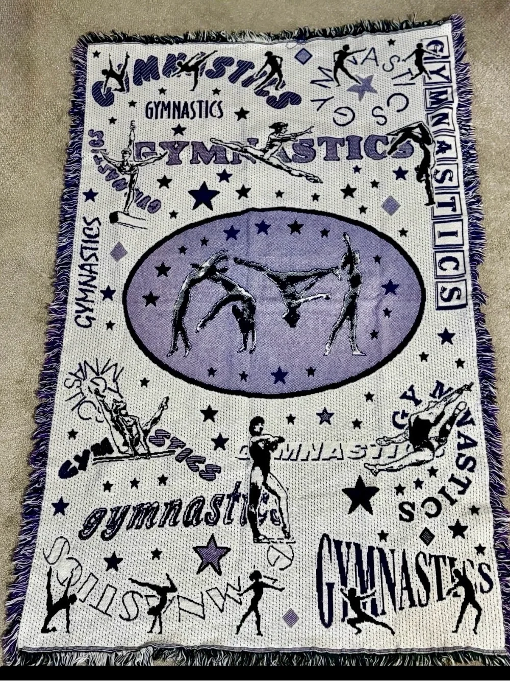 Gymnast/gymnastics/tumbling Vintage Tapestry Throw Blanket- EUC- 46” X 70”